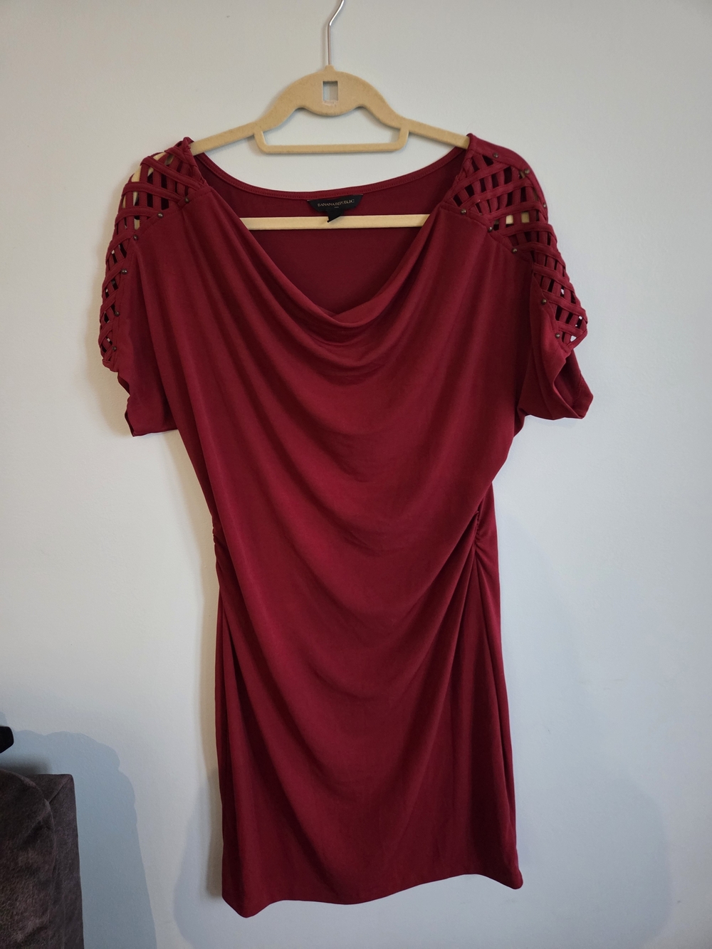 Banana Republic Wine-Red Cowl Neck Mini Dress with Lattice Sleeves